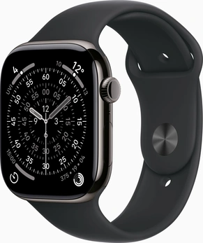 Apple Watch Series 11 (GPS + cellular) 46mm Titan slate with sport wristlet S/M black
