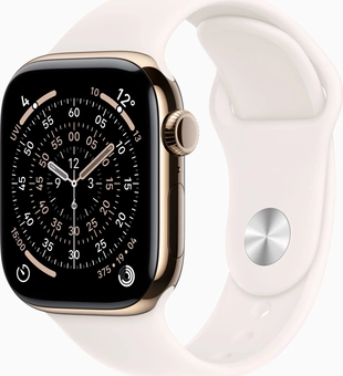 Apple Watch Series 11 (GPS + cellular) 42mm Titan gold with sport wristlet S/M blassrosa