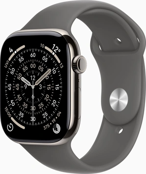 Apple Watch Series 11 (GPS + cellular) 46mm Titan natural with sport wristlet S/M stone grey