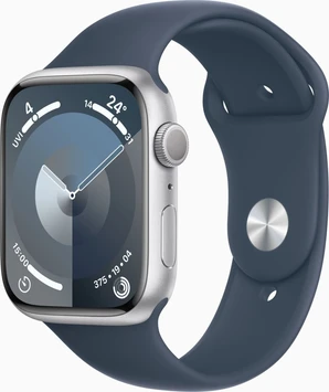 Apple Watch Series 9 (GPS) 45mm aluminium silver with sport wristlet S/M sturmblau