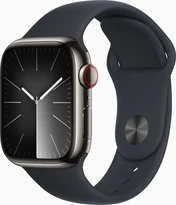 Apple Watch Series 9 (GPS + cellular) 41mm stainless steel graphite with sport wristlet M/L midnight
