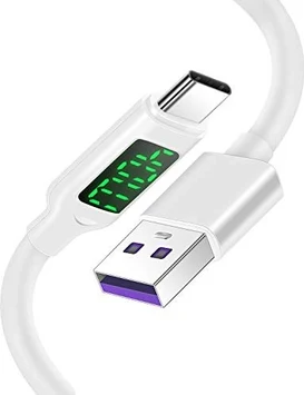 AICase 100W/5A USB C cable with LED load indicator St/St 1.2m white