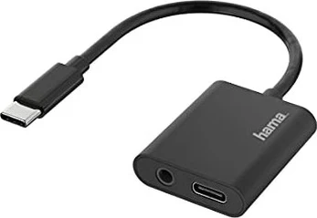 Hama audio adapter, 2in1, USB-C-St. - 3.5-mm-jack / USB-C-socket, audio + charging