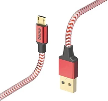 Hama charging cable reflective USB-A/micro USB 1.5m nylon red