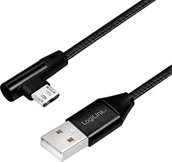 LogiLink USB 2.0 кабель USB-A plug to micro USB-B plug 90° angle 0.3m black