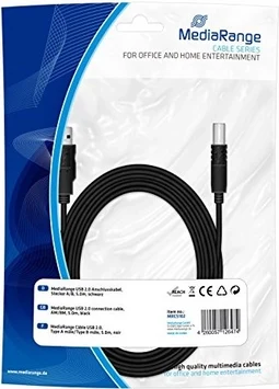 MediaRange USB 2.0 connection cable plug A on plug B 5.0m black