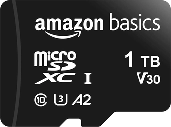 AmazonBasics Normal Speed R100/W80 microSDXC 1TB Kit, UHS-I U3, A2, Class 10