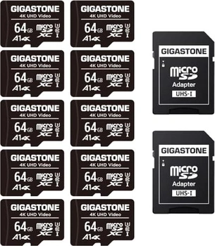 Gigastone 4K UHD Video R90/W20 microSDXC 64GB Kit, UHS-I U3, A1, Class 10, 10er-Pack
