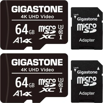 Gigastone 4K UHD Video R90/W20 microSDXC 64GB Kit, UHS-I U3, A1, Class 10, 2er-Pack