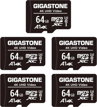 Gigastone 4K UHD Video R90/W20 microSDXC 64GB Kit, UHS-I U3, A1, Class 10, 5er-Pack