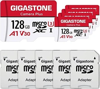 Gigastone Camera Plus R100/W50 microSDXC 128GB Kit, UHS-I U3, A1, Class 10, 5er-Pack