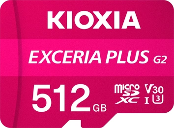 KIOXIA EXCERIA PLUS G2 R100/W90 microSDXC 512GB Kit, UHS-I U3, A1, Class 10