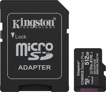Kingston Canvas Select Plus Gen3 R150 microSDXC 512GB Kit, UHS-I U3, A1, Class 10