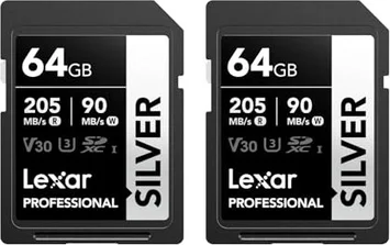 Lexar Professional SILVER R205/W90 SDXC 64GB, UHS-I U3, Class 10, 2er-Pack