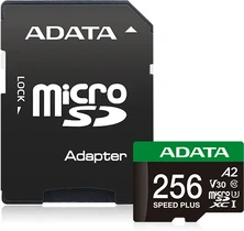 ADATA SPEED PLUS R180/W160 microSDXC 256GB Kit, UHS-I U3, A2, Class 10