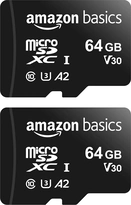 AmazonBasics Normal Speed R100/W60 microSDXC 64GB Kit, UHS-I U3, A2, Class 10, 2er-Pack