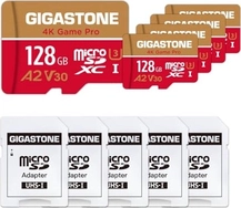 Gigastone 4K Game Pro R120/W80 microSDXC 128GB Kit, UHS-I U3, A2, Class 10, 5er-Pack