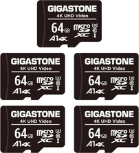 Gigastone 4K UHD Video R90/W20 microSDXC 64GB Kit, UHS-I U3, A1, Class 10, 5er-Pack