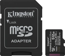 Kingston Canvas Select Plus Gen3 R150 microSDXC 512GB Kit, UHS-I U3, A1, Class 10