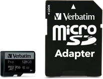 Verbatim Pro U3 R90/W45 microSDXC 128GB Kit, UHS-I U3, Class 10