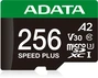 ADATA SPEED PLUS R180/W160 microSDXC 256GB Kit, UHS-I U3, A2, Class 10