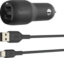 Belkin BoostCharge Dual USB-A автомобільна зарядка 24W + USB-A to USB-C black